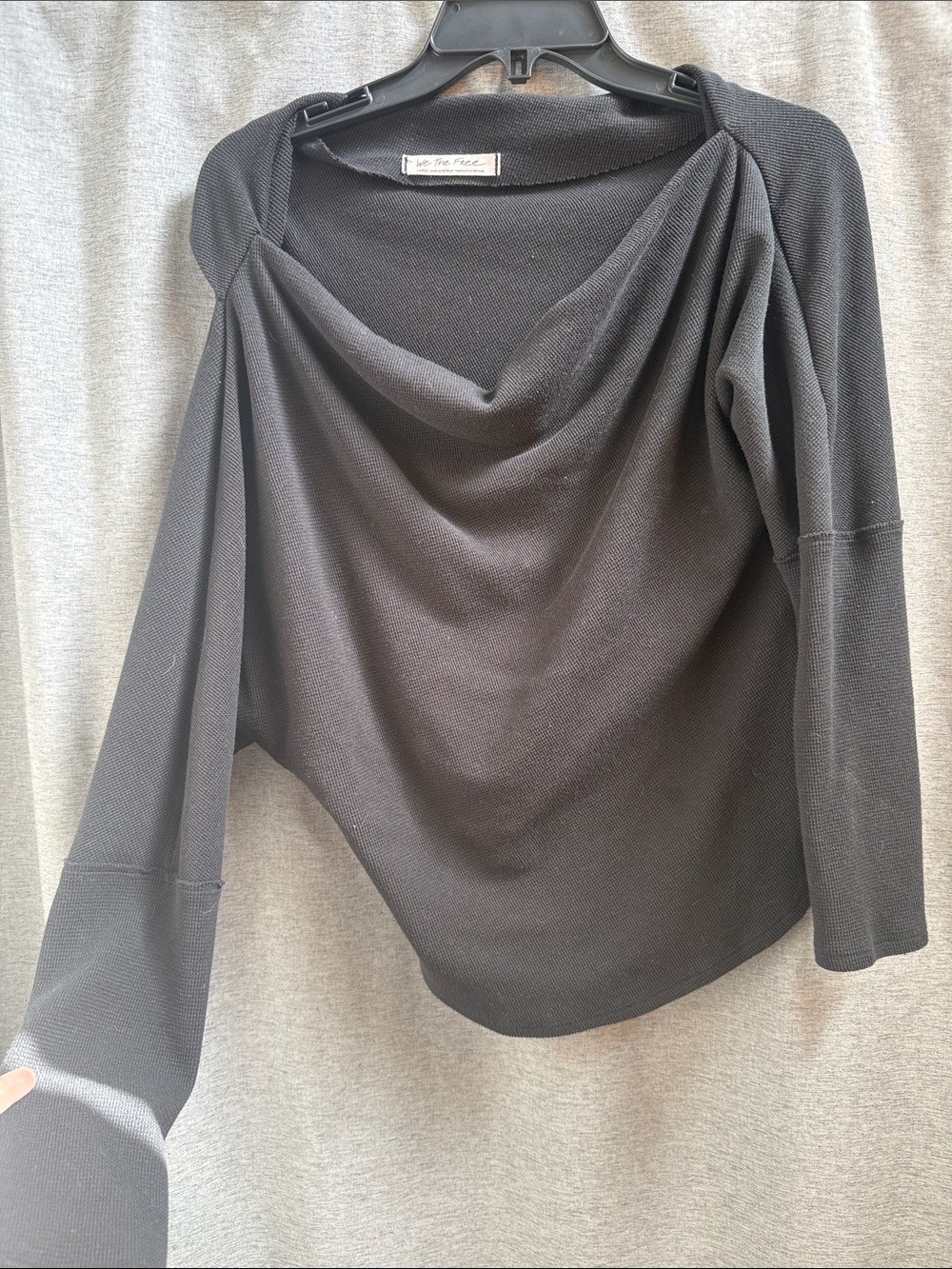 We The Free Black Draped Neck Long Sleeve Top